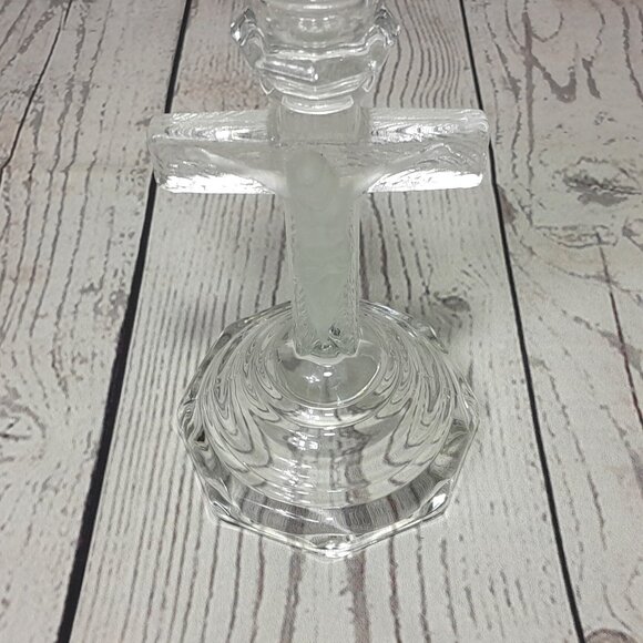Cross Glass Candle Holder INRI Frosted Jesus Crucifix - Picture 3 of 9
